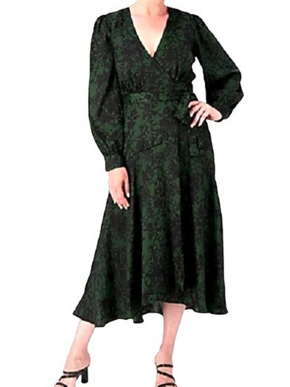 Susan Graver Occasions Printed Woven Jacquard Wrap Dress LARGE